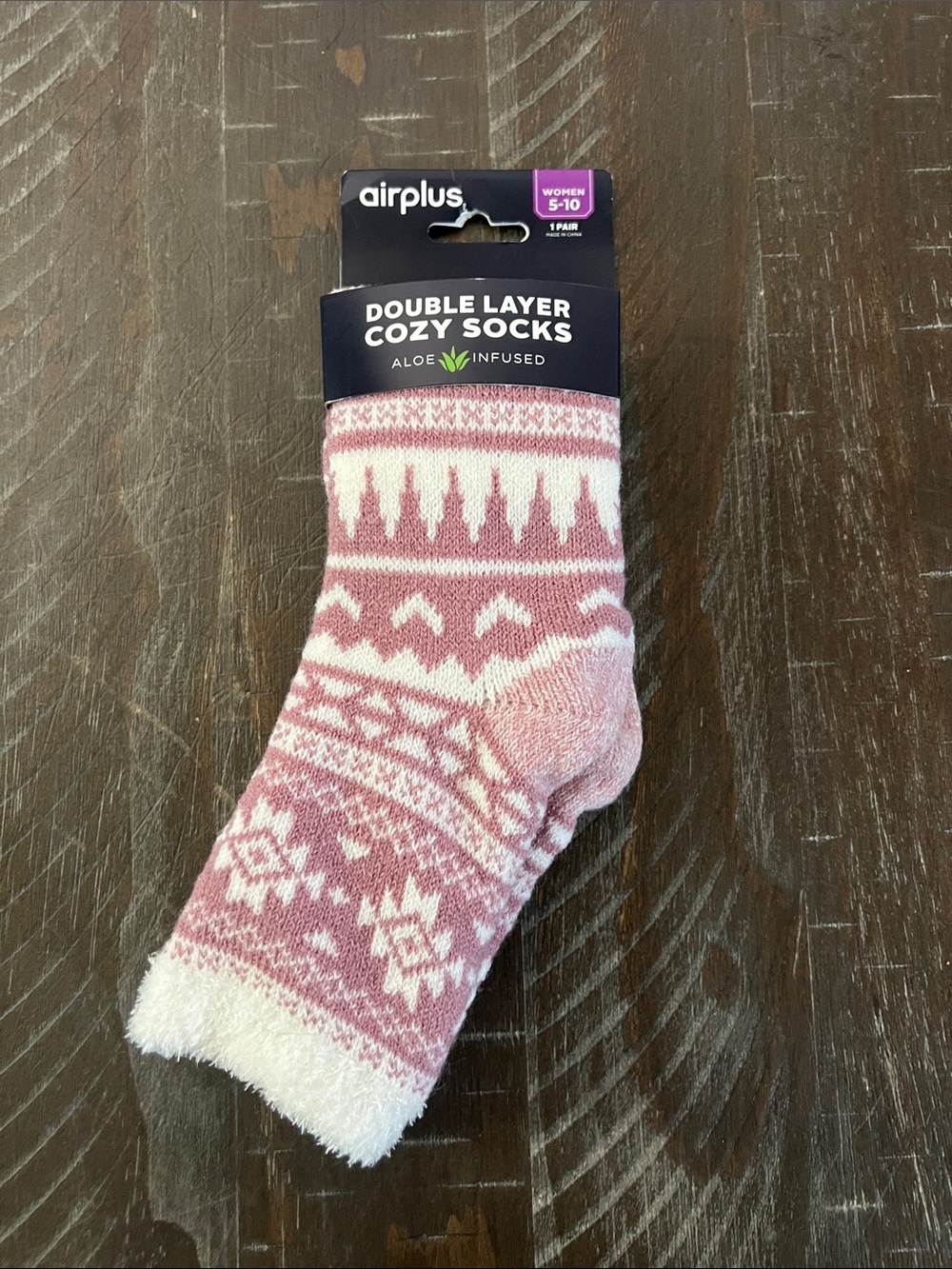 Airplus Women’s Aloe Infused Double Layer Cozy Socks - Pink/White